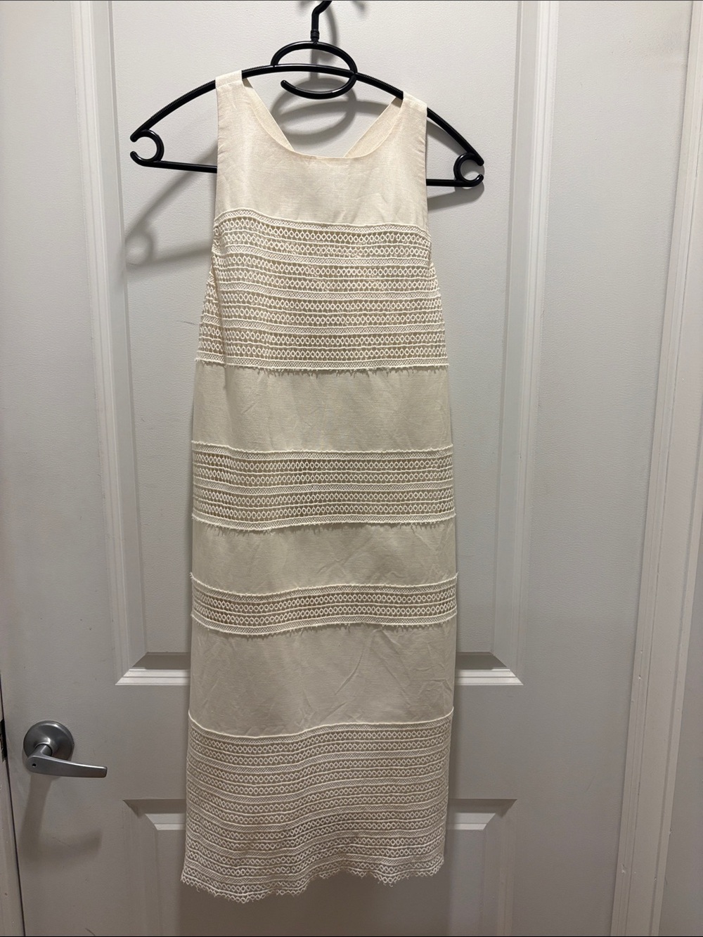 LOFT Cream Sleeveless Maxi Dress with Lace Panels